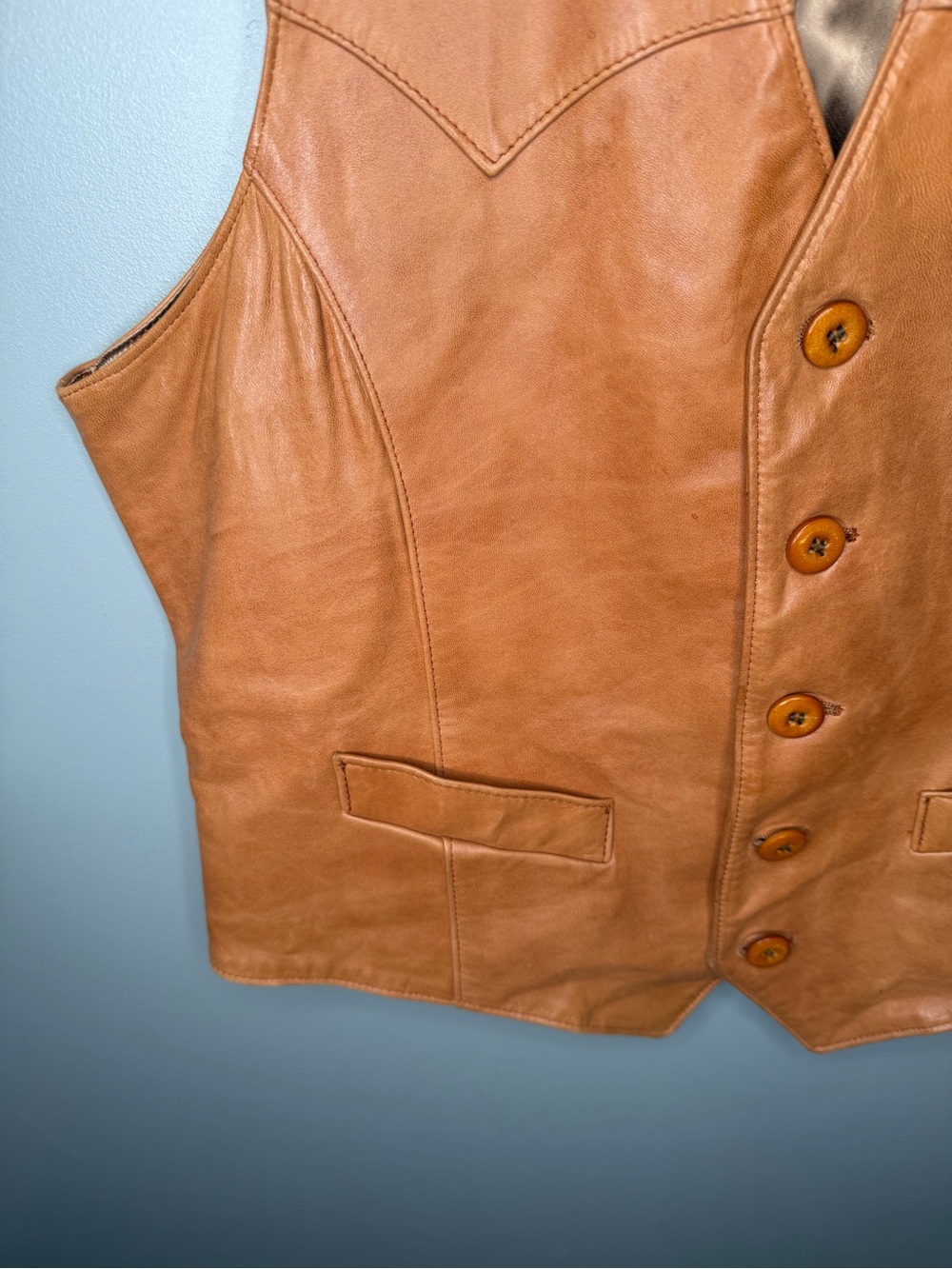 STETSON Vintage 80s Cognac Leather Western Vest - Picture 5 of 14